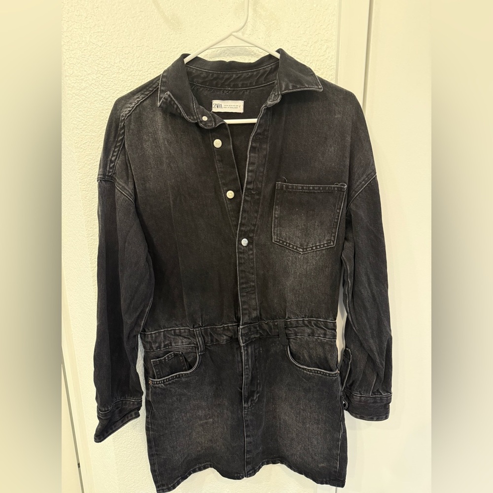 Zara Charcoal Button-Up Denim dress